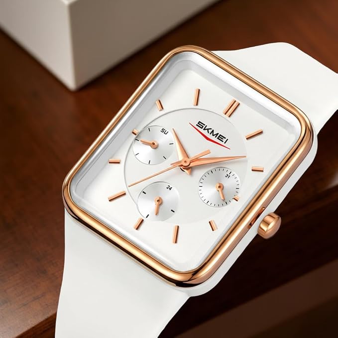 Minimalist Rectangular Analog Wrist Watch with Silicone Strap for Women