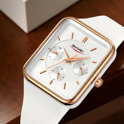 Minimalist Rectangular Analog Wrist Watch with Silicone Strap for Women