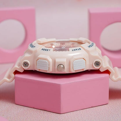Resin Pink Dial Analogue Digital Men Watch Pink Band