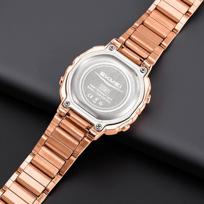 Digital Display Metal Strap Wrist Watch for women