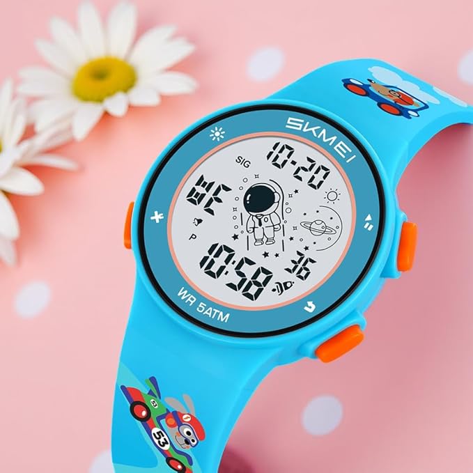 Kids Digital Watch with Cartoon Space Design and Soft Comfortable Strap for Daily Wear