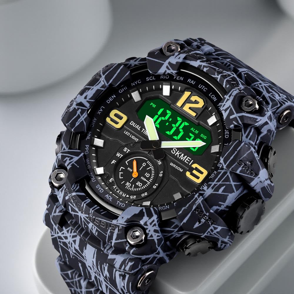 Premium Analog Digital Sports Watch for Men with Dual Time LED Display Alarm and Rugged Design