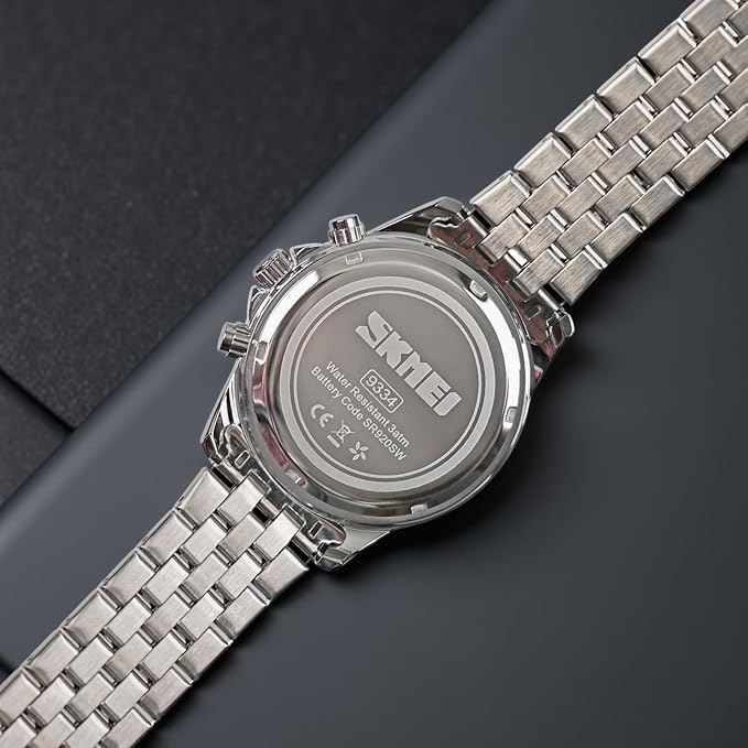 Men’s Analog Chronograph Watch with Date Display, Stainless Steel Strap, White Dial – Luxury Casual & Formal Wear