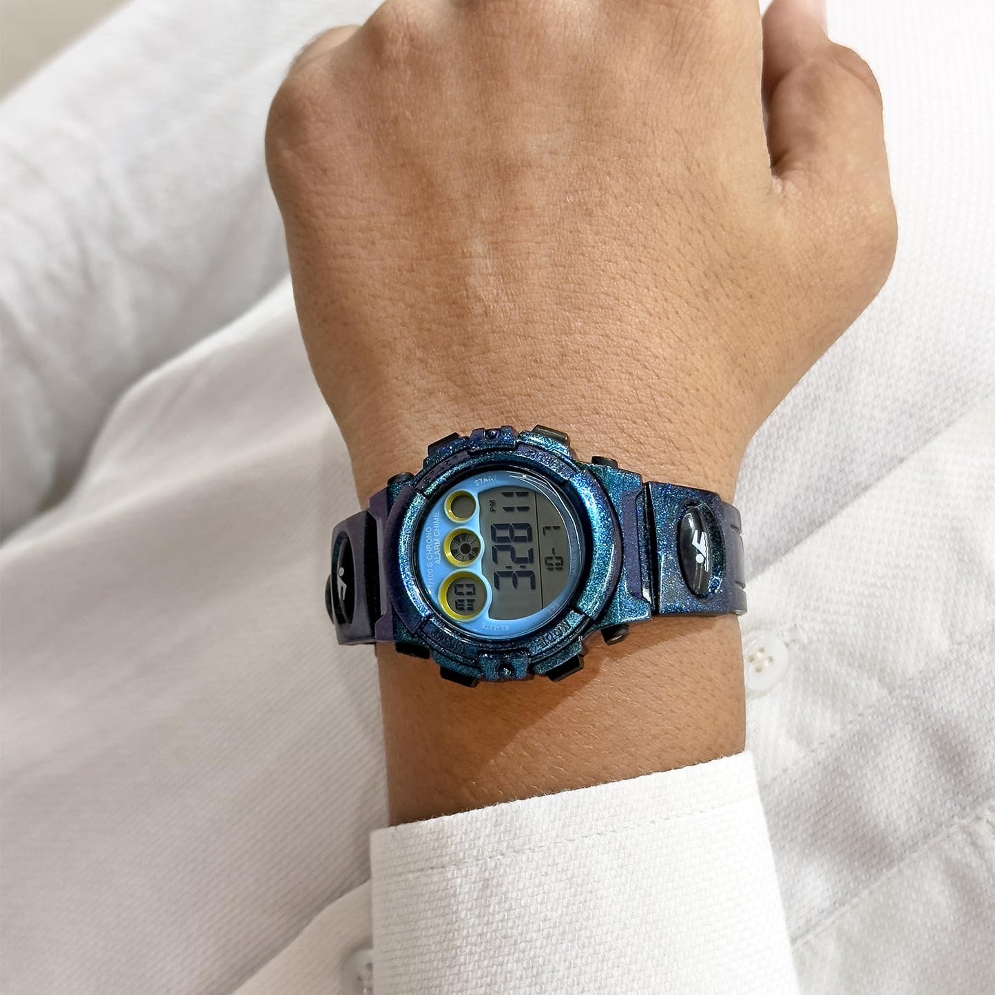 Kids Sports Multi Function Digital Watch, Multicolor Dial Sky ABS Case Kid's Watch, PU Rubber Strap Band, Waterproof LED Light Children Wristwatch