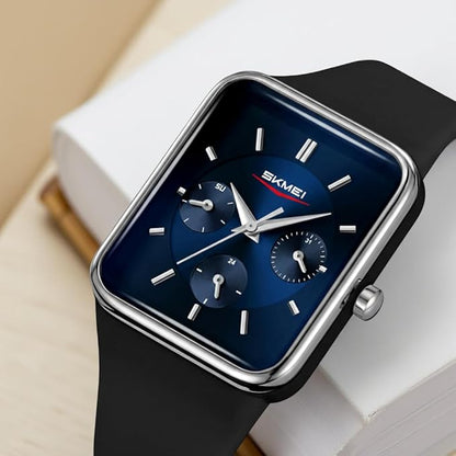 Minimalist Rectangular Analog Wrist Watch with Silicone Strap for Women