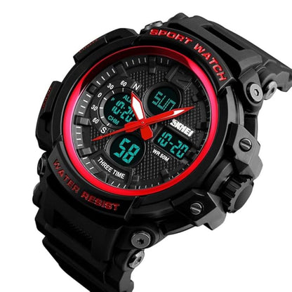 Rugged Dual Display Sports Wrist Watch with Resin Strap For Men