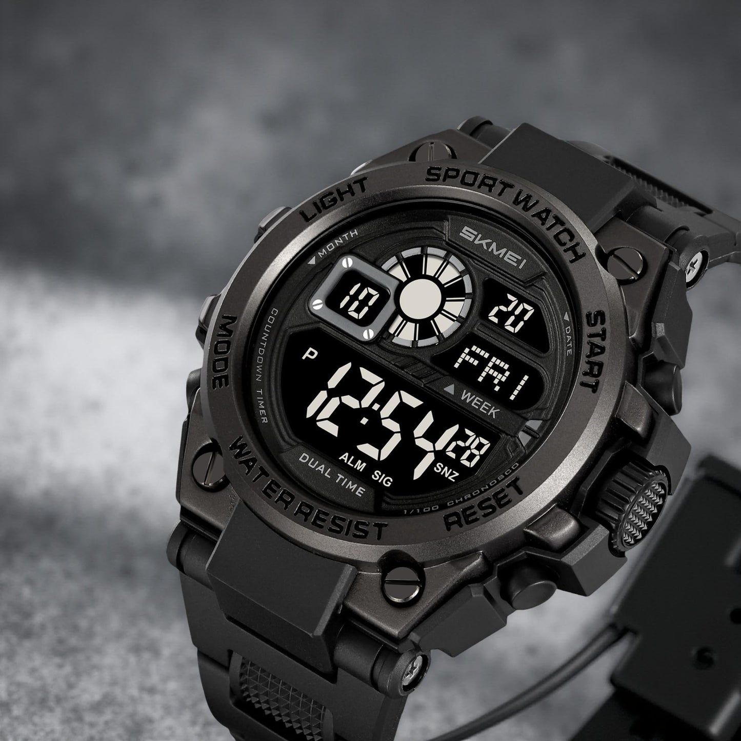 Rugged Digital Sports Watch with Dual Time Display for men