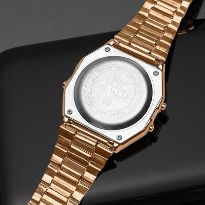 Vintage Digital Wrist Watch with Metal Strap For Women