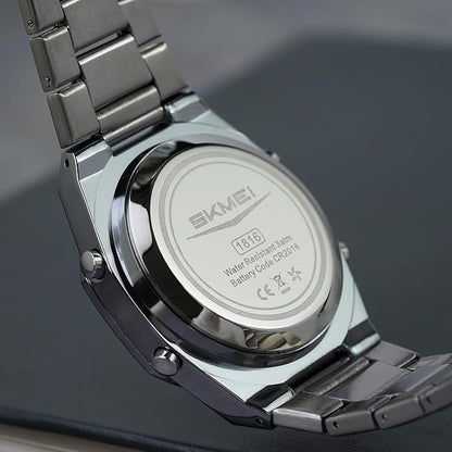 Analog-Digital Watch for Men with Silver Metal Strap and Round Dial for Casual & Formal Wear