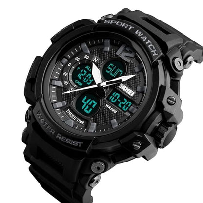 Rugged Dual Display Sports Wrist Watch with Resin Strap For Men