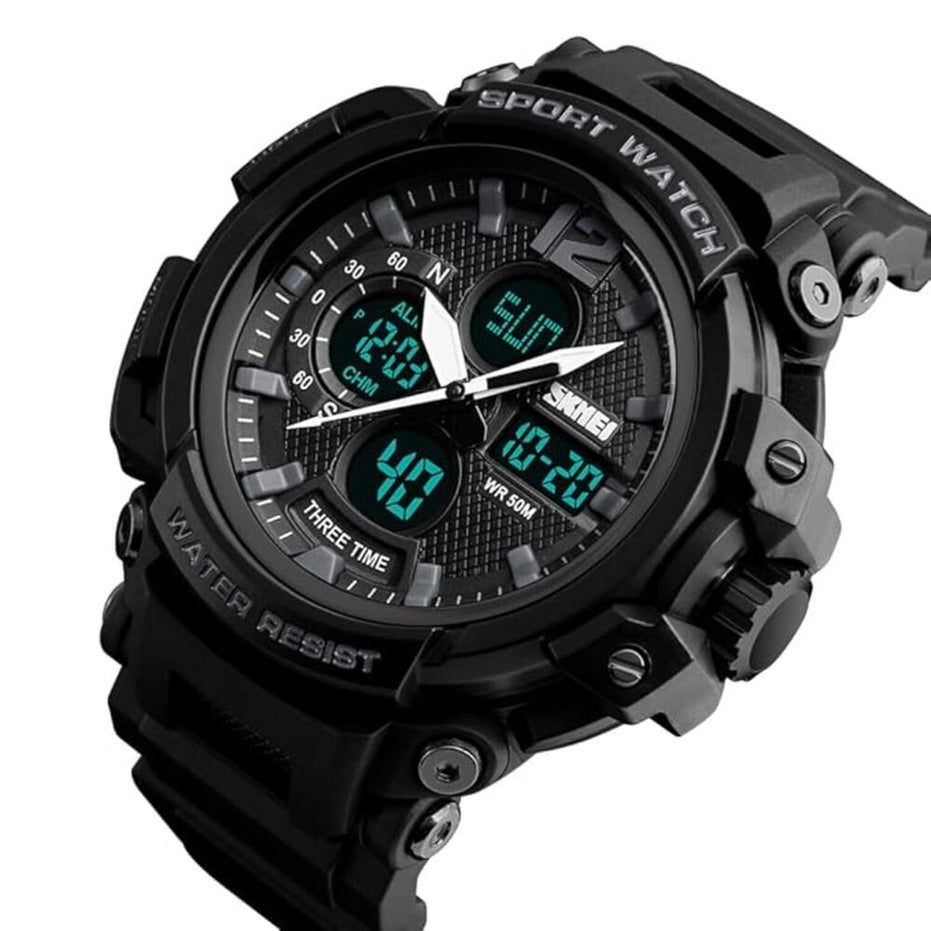 Analog-Digital Watch for Men with Black Polyurethane Strap and Round Dial for Casual & Formal Wear