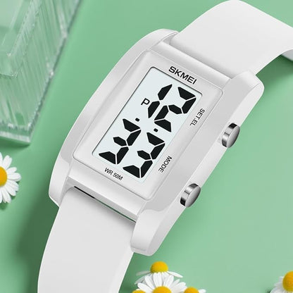 Digital Watch for Men LED Display, Rectangle Dial, Waterproof Sports Watch with Silicone Strap