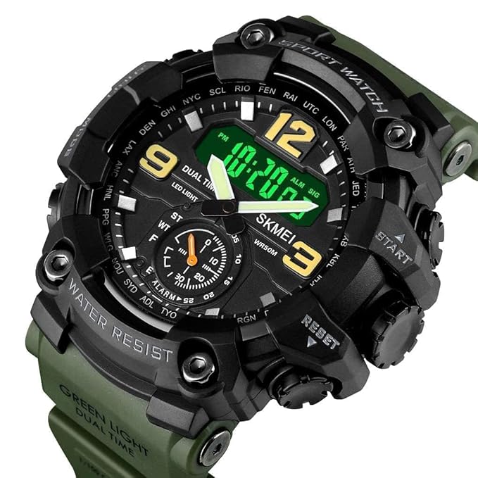 Premium Analog Digital Sports Watch for Men with Dual Time LED Display Alarm and Rugged Design