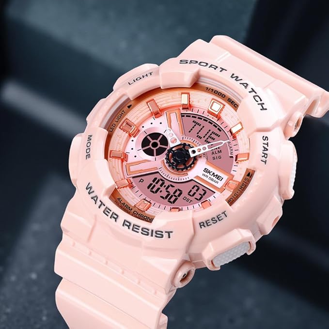 Men's Digital Sports Watch, LED Square Large Face Analog Quartz Wrist Watch with Multi-Time Zone Waterproof Stopwatch