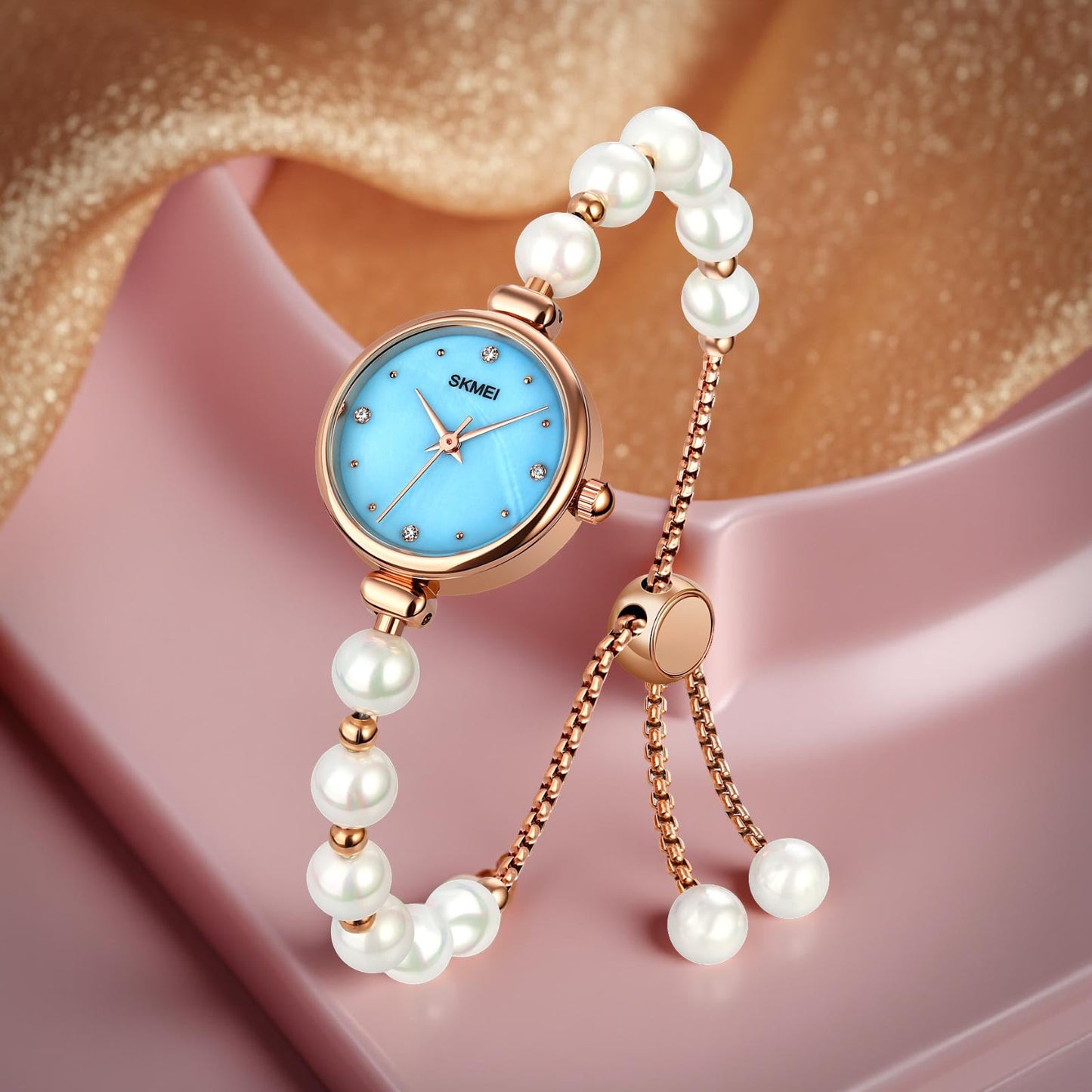 Elegant Pearl Chain Analog Watch for Women with Premium Rose Gold Finish and Adjustable Bracelet Design
