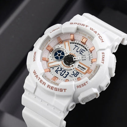 Men's Digital Sports Watch, LED Square Large Face Analog Quartz Wrist Watch with Multi-Time Zone Waterproof Stopwatch
