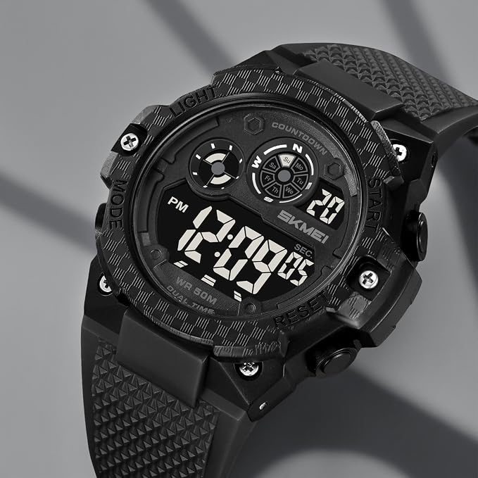 Rugged Digital Sports Watch with Textured Strap for men