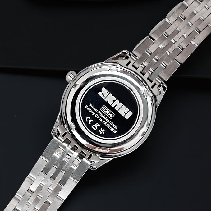 Minimalist Stainless Steel Watch with Date Week Display Simple dial Push-Button Clasp