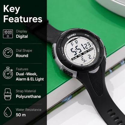 Digital Sports Wrist Watch with Flexible Strap For Men