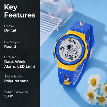 Kids Digital Watch with Cartoon Space Design and Soft Comfortable Strap for Daily Wear