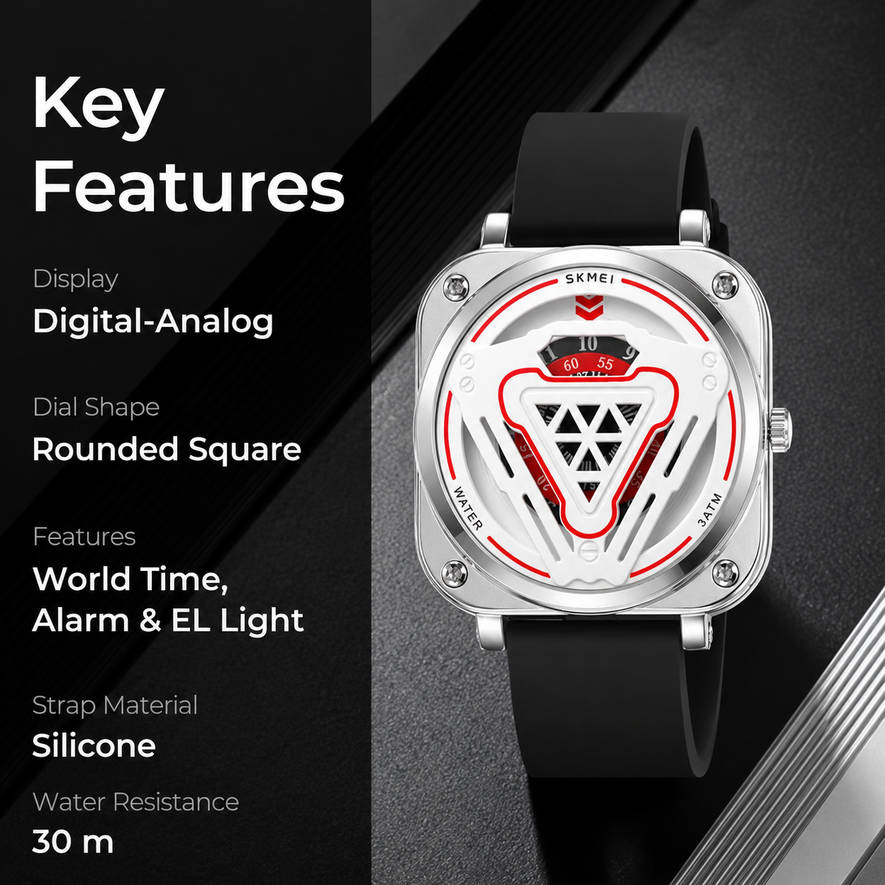 Futuristic Digital Analog Wrist Watch with Silicone Strap