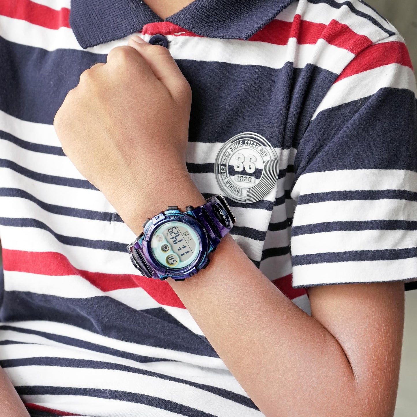 Kids Sports Multi Function Digital Watch, Multicolor Dial Sky ABS Case Kid's Watch, PU Rubber Strap Band, Waterproof LED Light Children Wristwatch