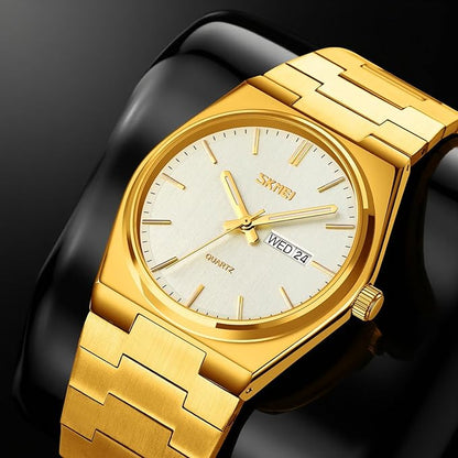Men's Analog Quartz Stainless Steel Watch All-in-one Fashion, Water Resistant, Supply Calendar Week