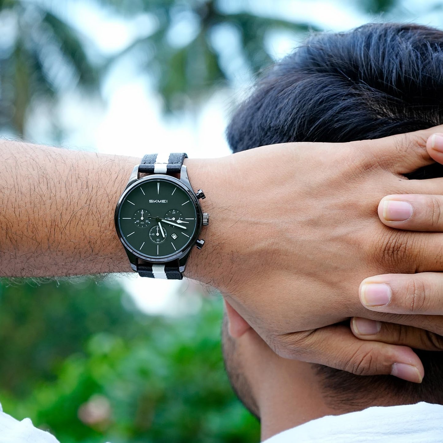 Classic Chronograph Style Analog Watch with Fabric Strap