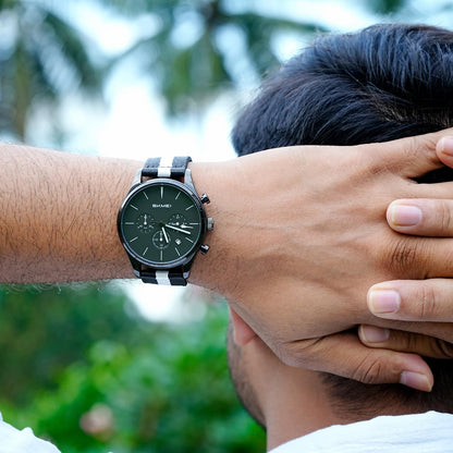 Classic Chronograph Style Analog Watch with Fabric Strap
