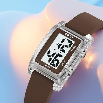 Digital Watch for Men LED Display, Rectangle Dial, Waterproof Sports Watch with Silicone Strap