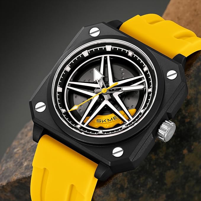 Silicone Men’s Analog Quartz Sports Watch Waterproof & Trendy Wheels Rolling Design