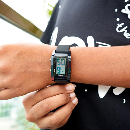 Digital Watch for Men LED Display, Rectangle Dial, Waterproof Sports Watch with Silicone Strap