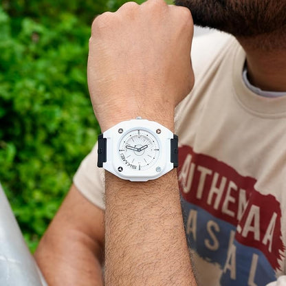 Minimalist Analog Wrist Watch with Textured Strap for men