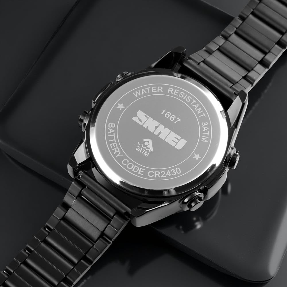 Digital Display White Dial Zinc Alloy Men's Stainless Steel Black Color Stylish Watch