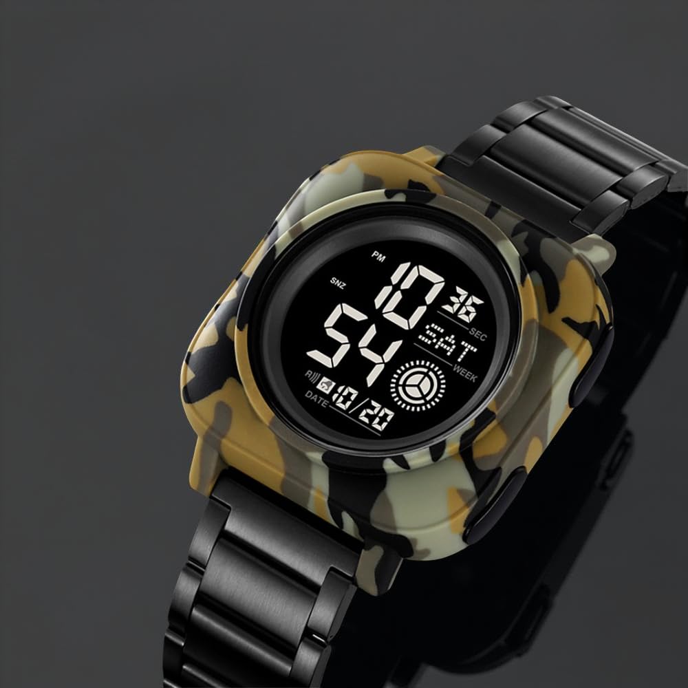 Square Digital Wrist Watch with Metal Strap