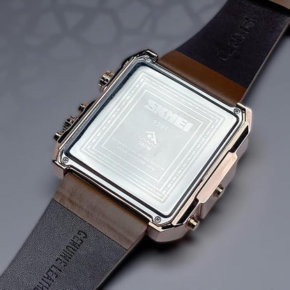 Multi Display Analog Digital Wrist Watch with Leather Strap For Men