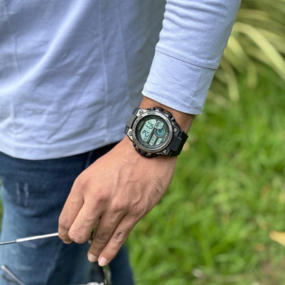 Rugged Digital Sports Watch with Dual Time Display for men