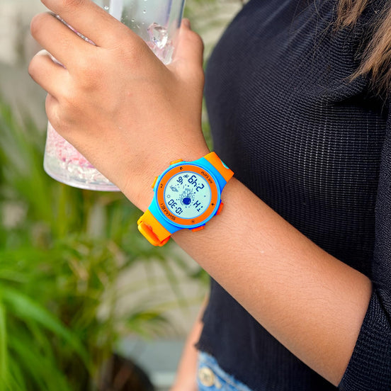 Digital Watch for Kids with Orange Silicone Strap and Round Dial for Casual & Formal Wear