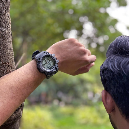 Rugged Digital Sports Watch for Men with Dual Time Display and Outdoor Adventure Style
