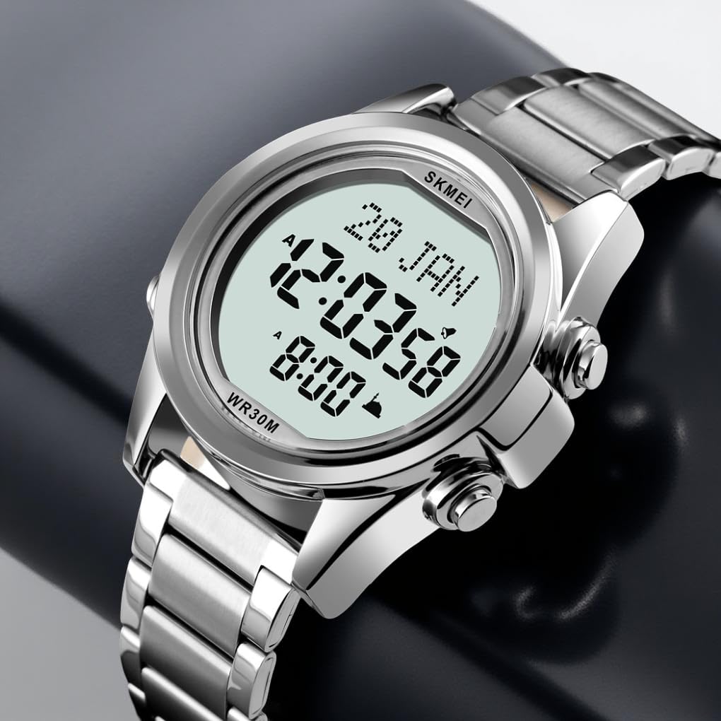 Digital Display White Dial Zinc Alloy Men's Stainless Steel Black Color Stylish Watch