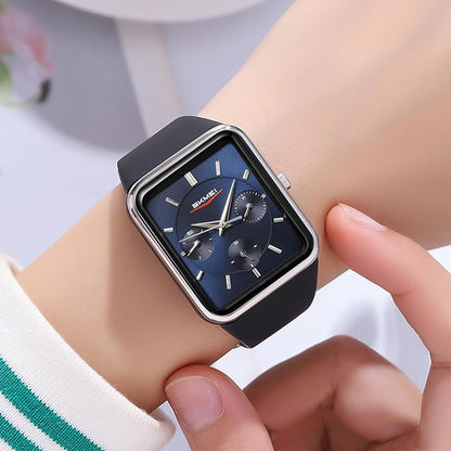 Minimalist Rectangular Analog Wrist Watch with Silicone Strap for Women