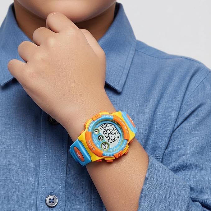 Kids Sports Multi Function Digital Watch, Multicolor Dial Sky ABS Case Kid's Watch, PU Rubber Strap Band, Waterproof LED Light Children Wristwatch