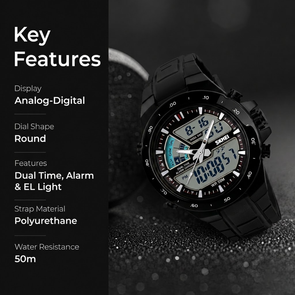 Premium Analog Digital Sports Watch for Men with Dual Display, Stylish Waterproof Wrist Watch for Casual Outdoor and Daily Wear
