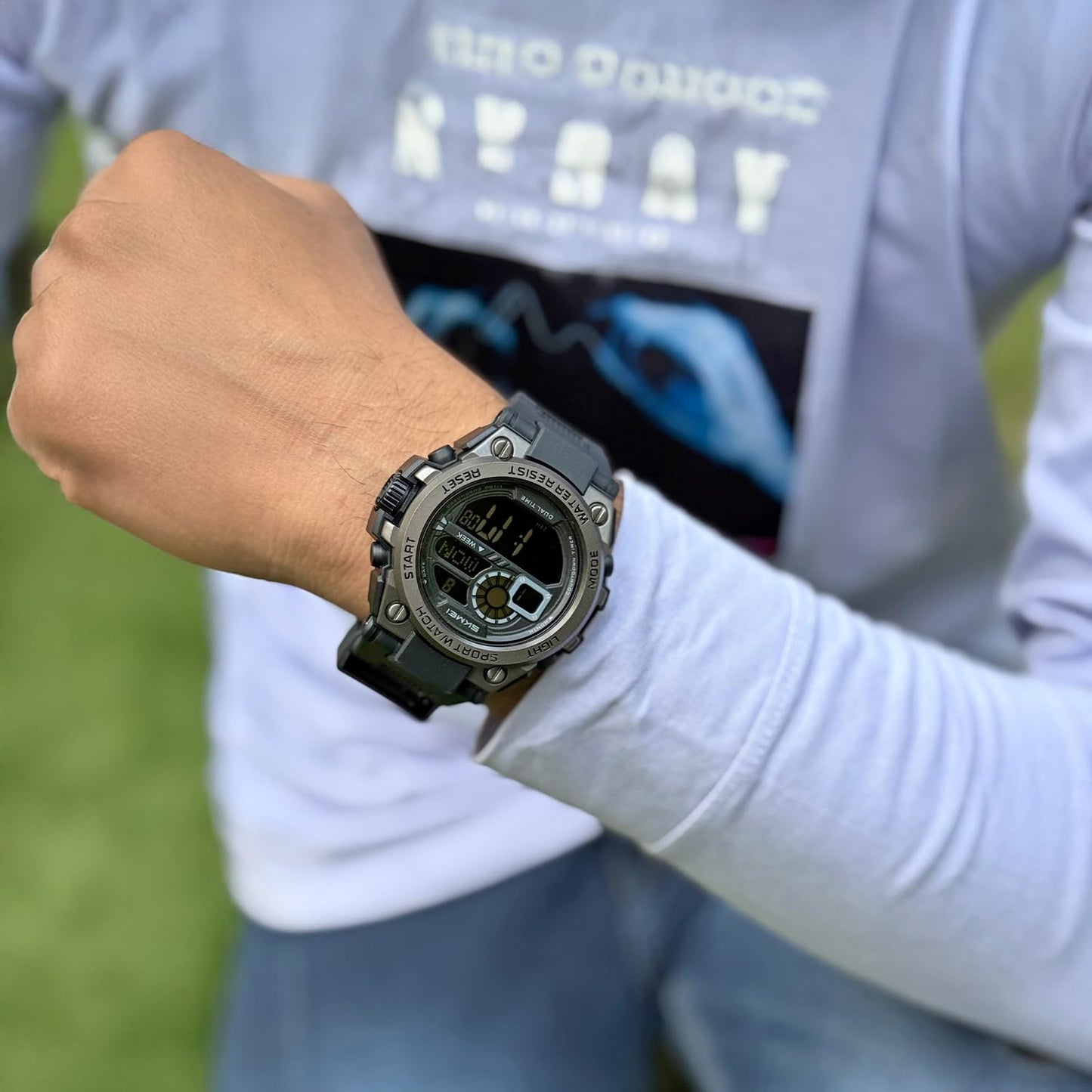 Rugged Digital Sports Watch with Dual Time Display for men