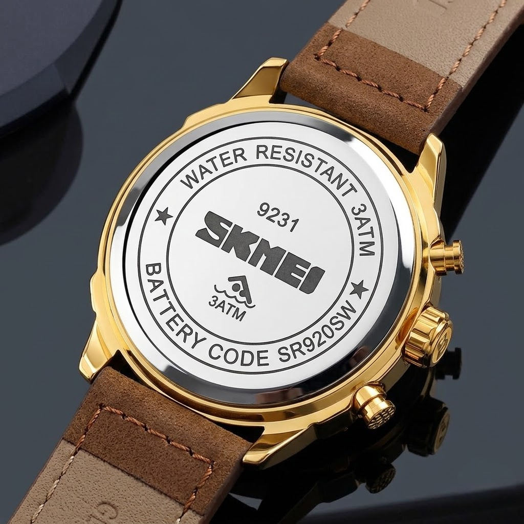 Premium Leather Chronograph Wristwatch with Textured Multi-Dial