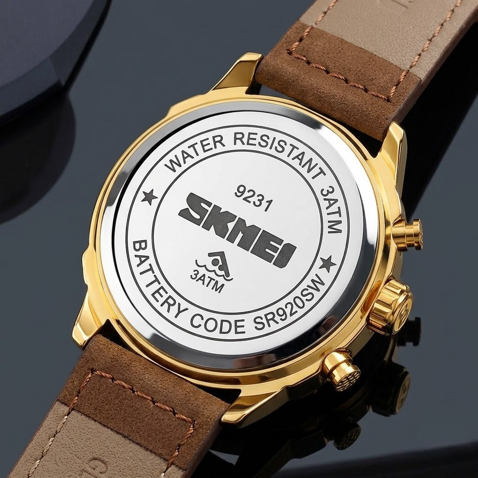 Analog Watch for Men with Brown Leather Strap and Round Dial for Casual & Formal Wear