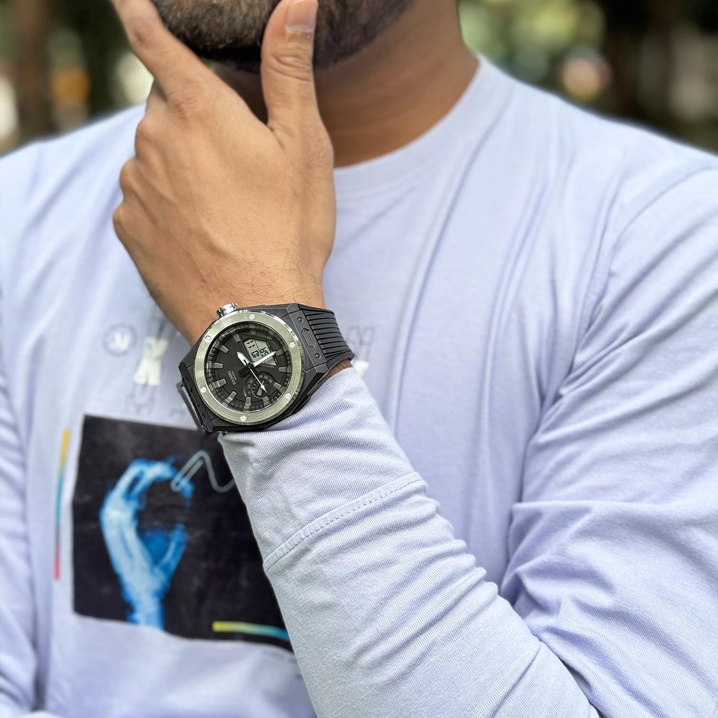 Men's Analog-Digital Sports Watch with Silicone Strap