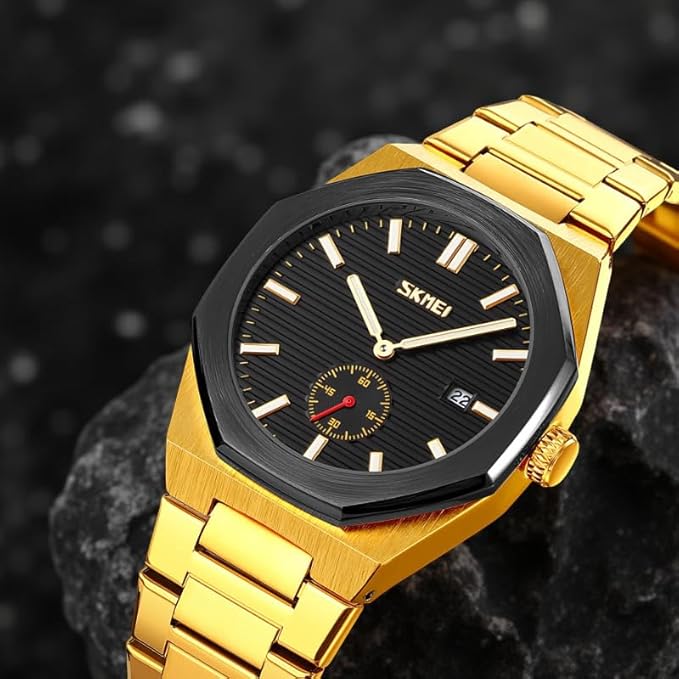 Premium Black Watch for Men – Stainless Steel Strap, Analog Dial with Date Function