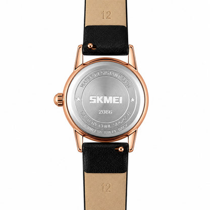 Elegant Crystal Dial Analog Wrist Watch with Leather Strap for women