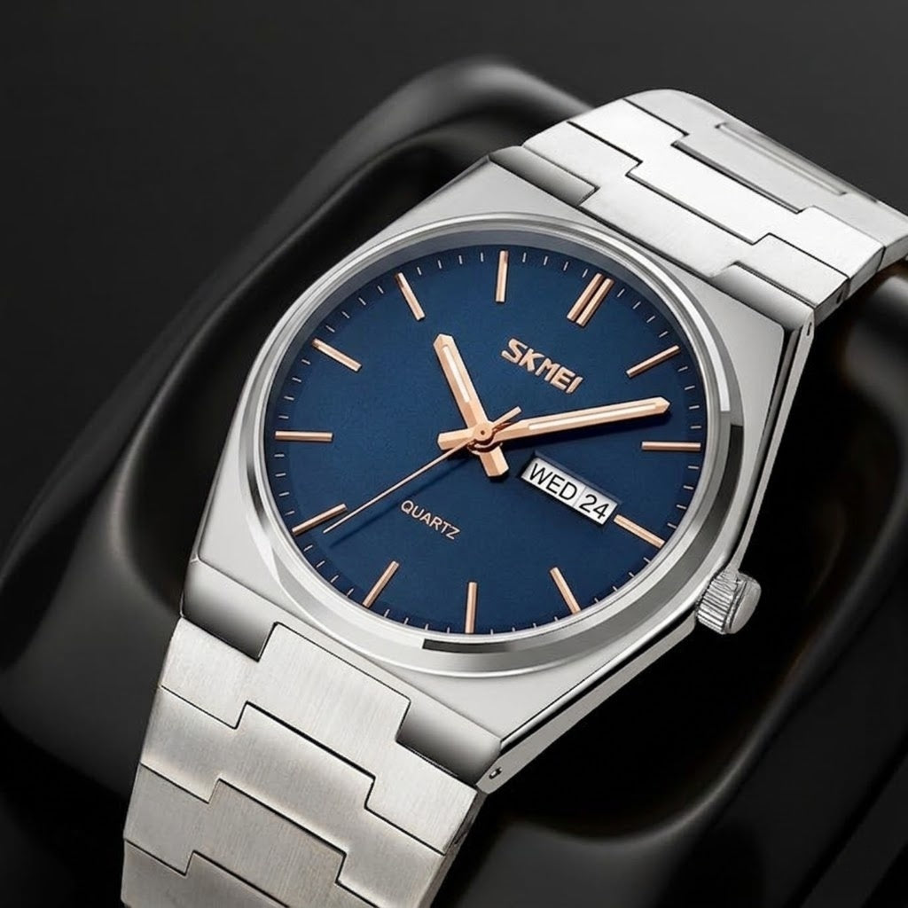 Men's Analog Quartz Stainless Steel Watch All-in-one Fashion, Water Resistant, Supply Calendar Week